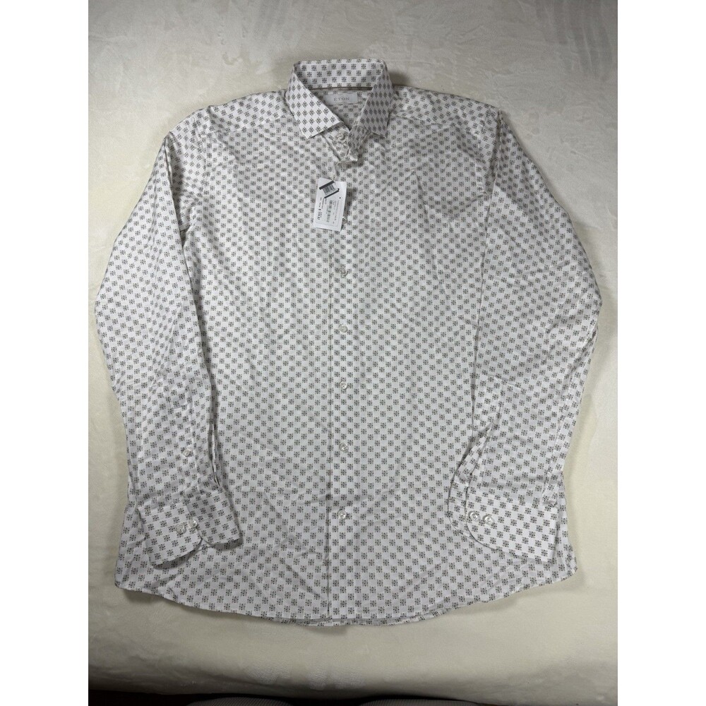 Eton Contemporary Fit Shirt Mens 17 43 NWT Cotton Linen White Blue Floral Print